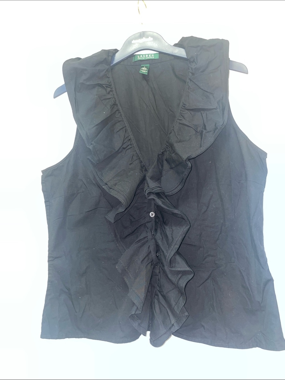 Lauren Ralph Lauren Black Ruffle Front Sleeveless Blouse